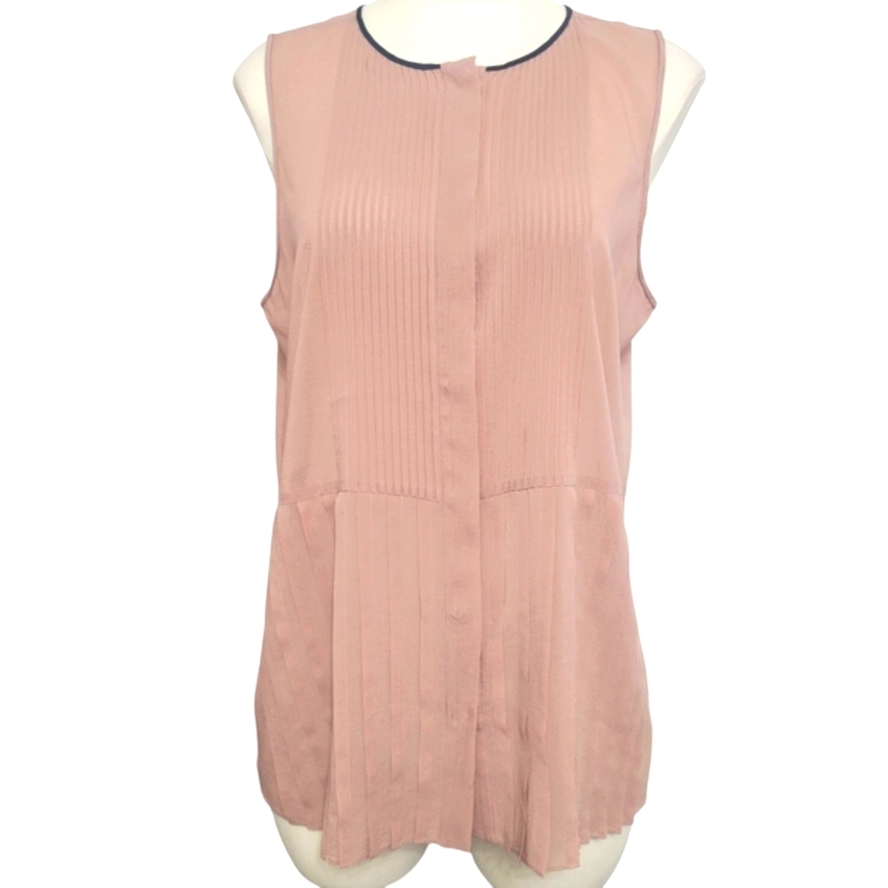 Theory Maikoda Silk Pleated Sleeveless Blouse Size L